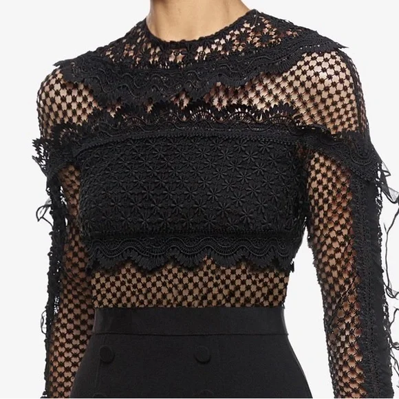 Self-Portrait Black Bellis Lace and Crepe Ruffled Mini Dress - Picture 3 of 10